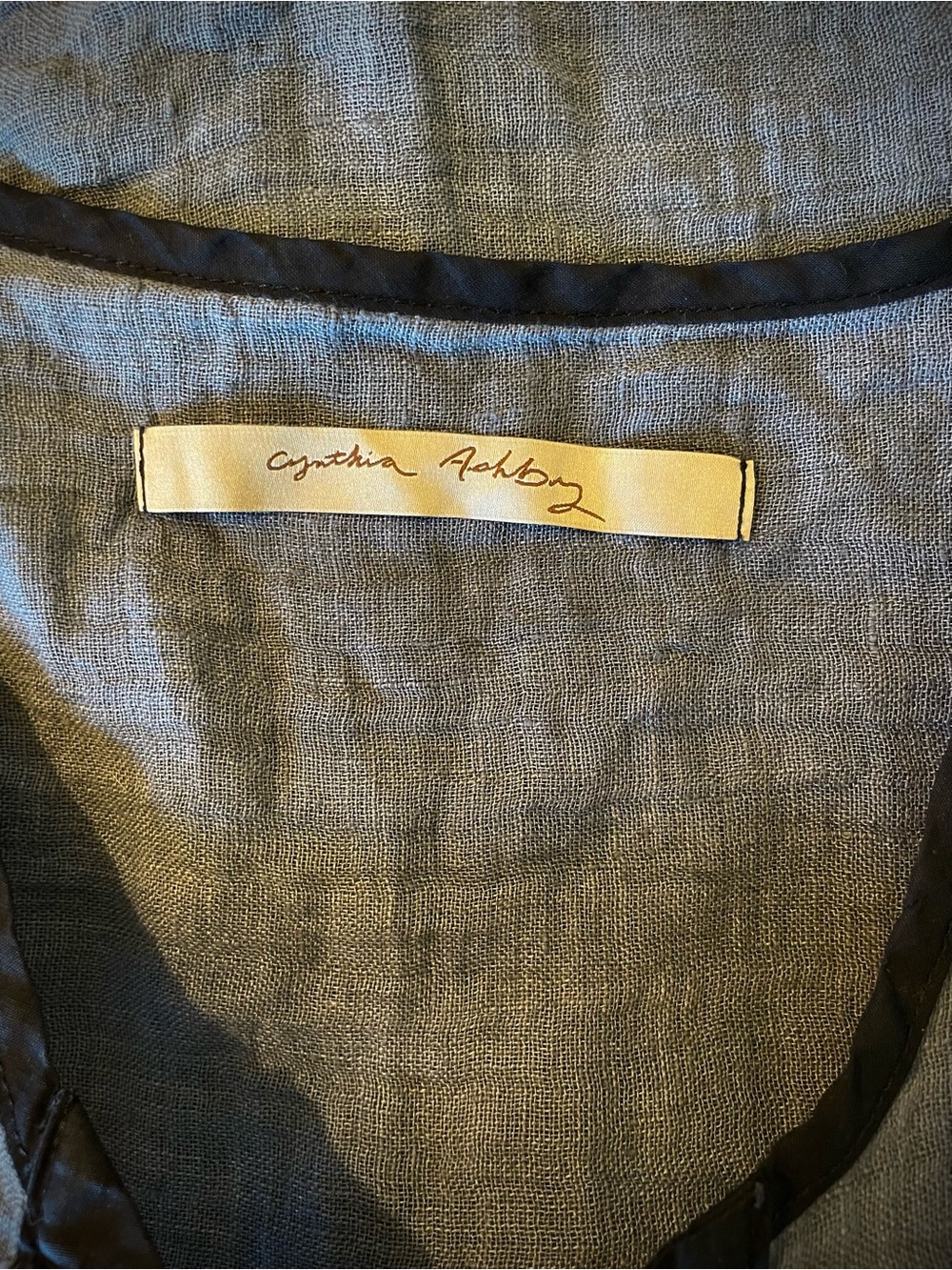 Cynthia Ashby Grey/Blk Sleeveless Linen Snap Tunic Top Minimalist Lagenlook sz S - Picture 4 of 14